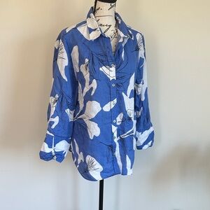 Blue Floral Button-Down Women's Top